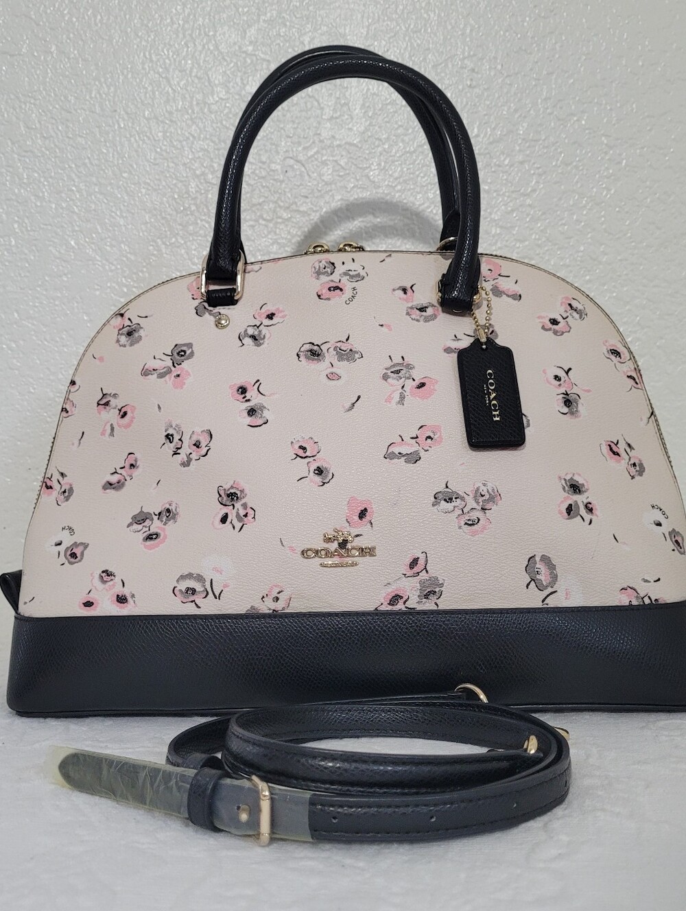 Coach Sierra Watercolor Floral Dome Satchel Shoulder Bag in Pink and Black